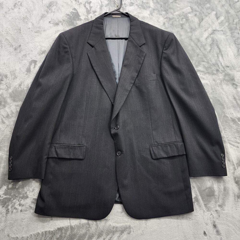 Stafford Sport Coat Mens 46 LONG Gray Striped Stretch Wool Blazer Jacket Lined